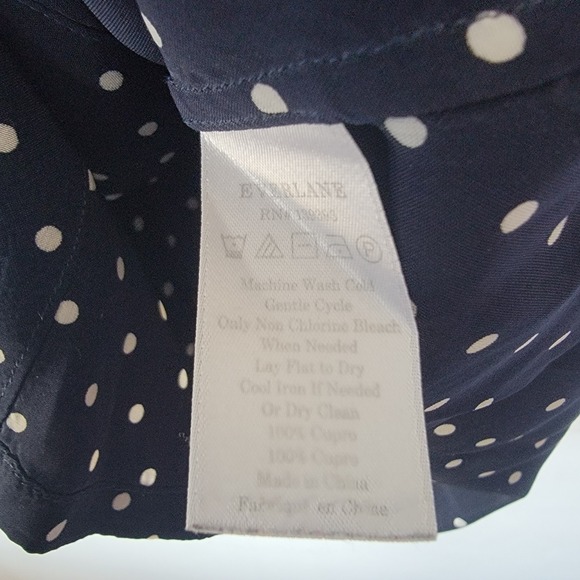 Everlane women's button front navy Polka Dot Shirtdress sz 4 long sleeve Cupro - Picture 7 of 8